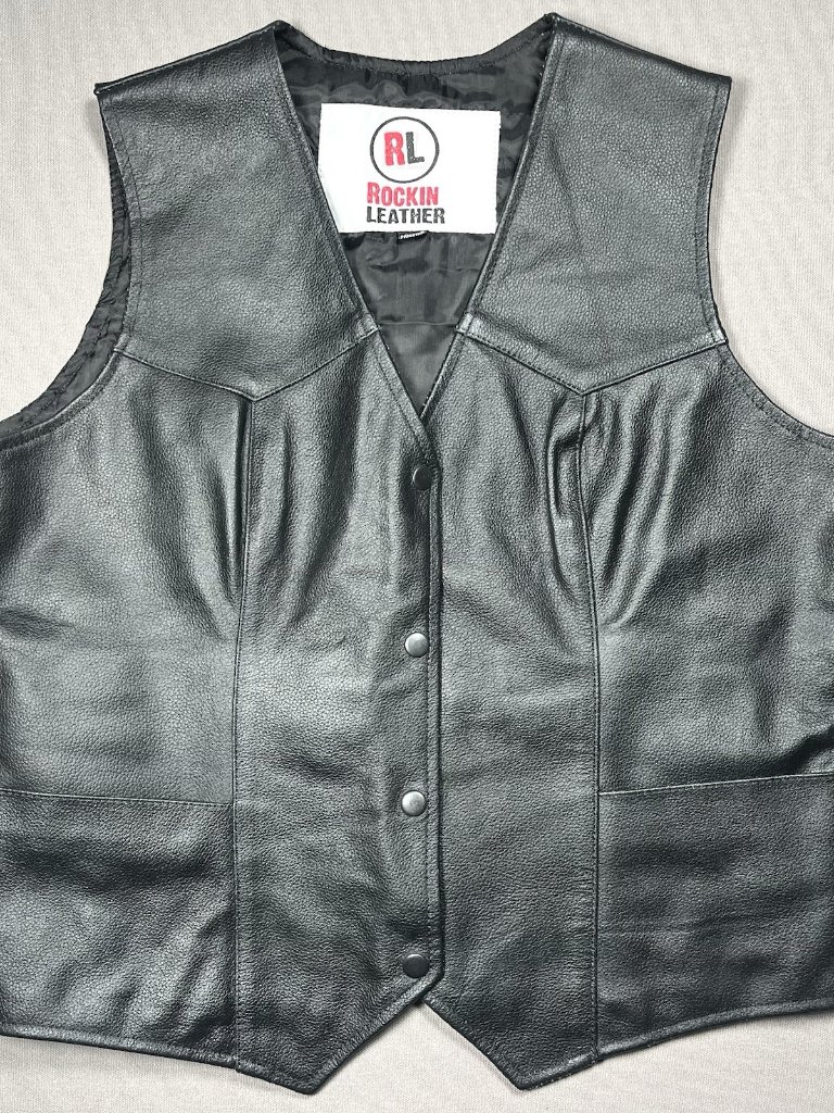 Rockin Leather Biker Mototcycle Snap Close Lined Black Vest - Women Size Xl